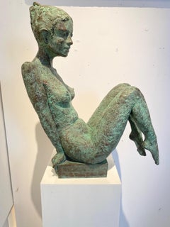 At the Water (Am Wasser)  contemporary bronze sculpture, nude female lifted legs
