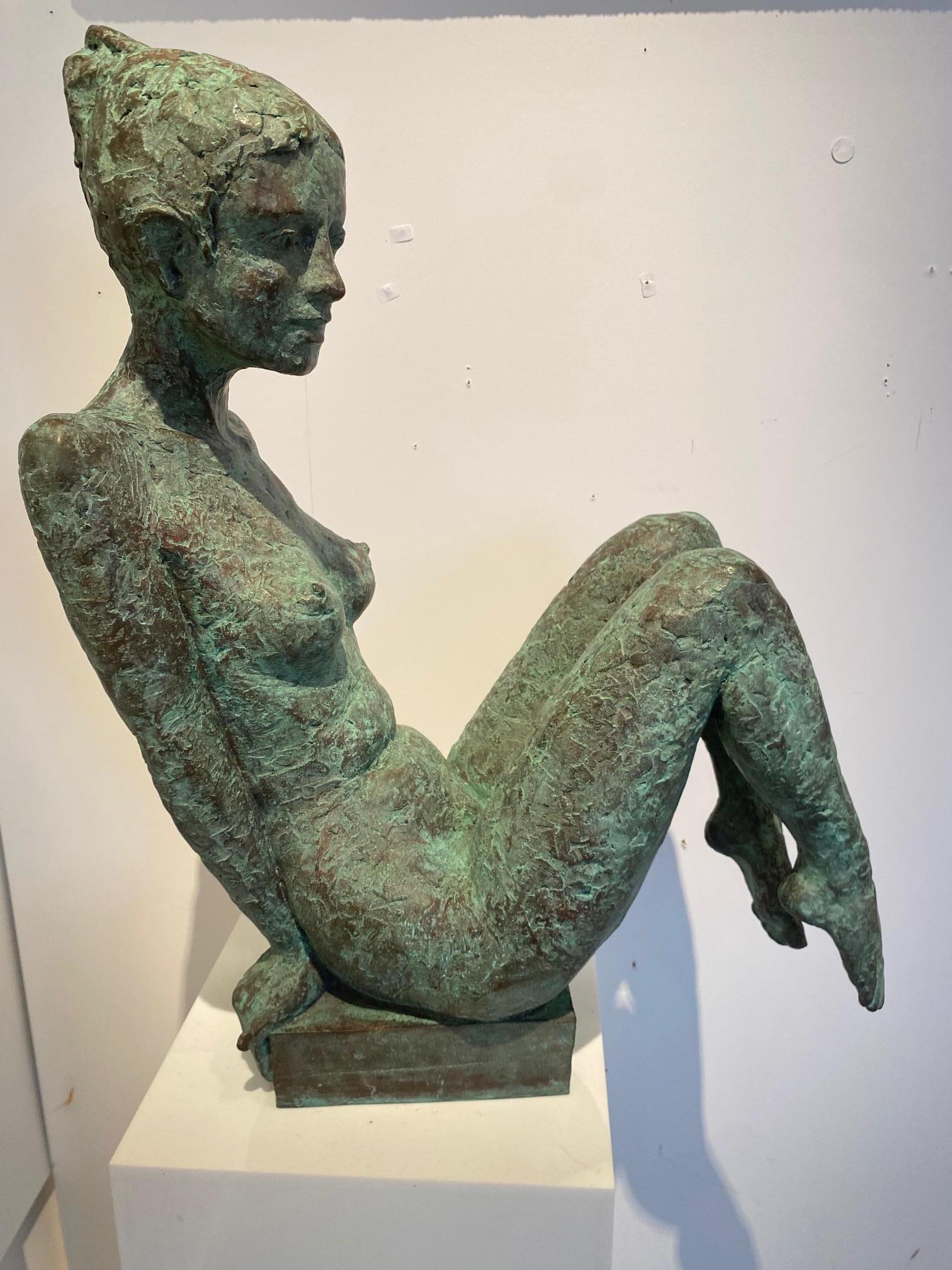 At the Water (Am Wasser)  contemporary bronze sculpture, nude female lifted legs - Gold Figurative Sculpture by Susanne Kraisser