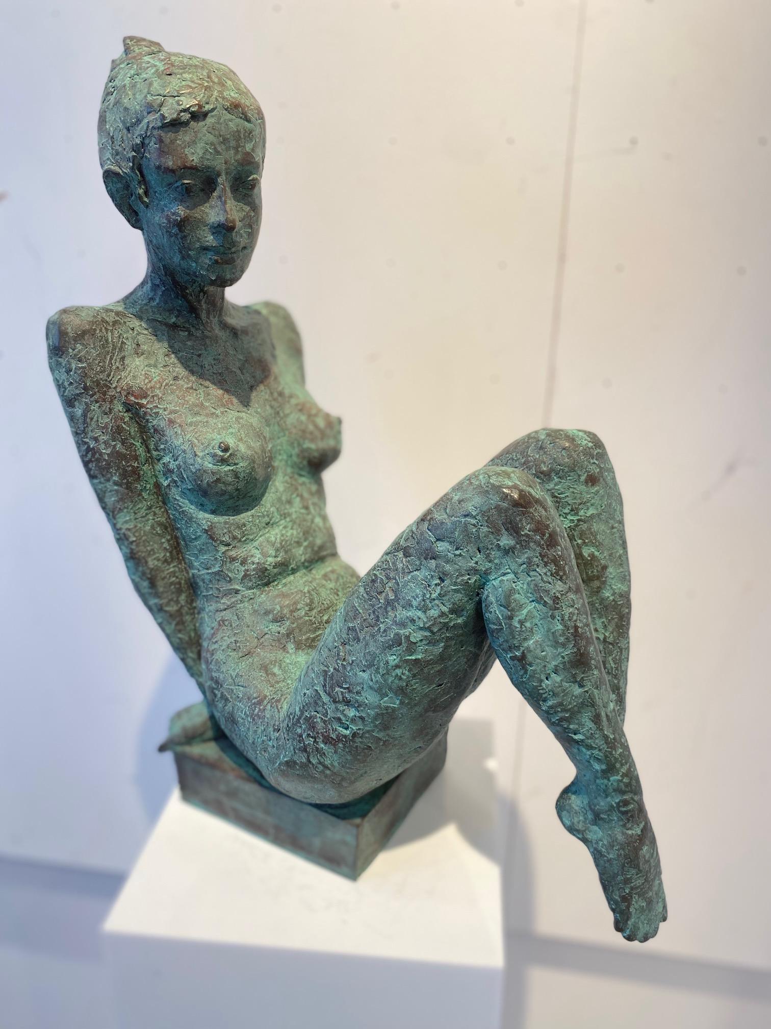 Susanne Kraisser Figurative Sculpture - At the Water (Am Wasser)  contemporary bronze sculpture, nude female lifted legs