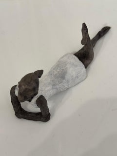 Girl in White Dress - contemporary bronze sculpture female with white dress