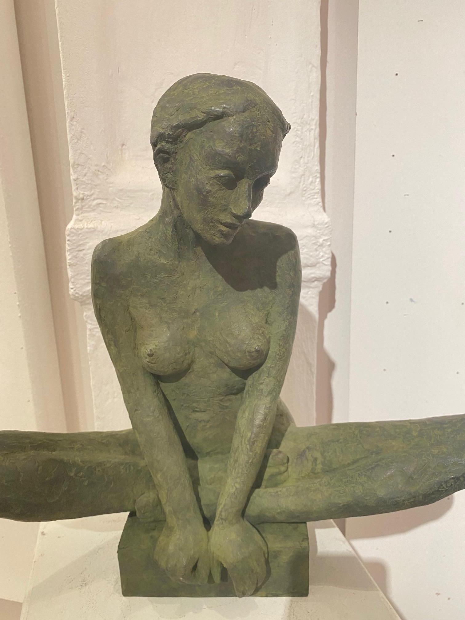 Middle - contemporary bronze sculpture of nude female resting in Yoga position - Sculpture by Susanne Kraisser