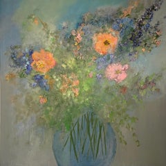 Grande peinture florale orange contemporaine de style impressionniste de Susanne Kurdahl