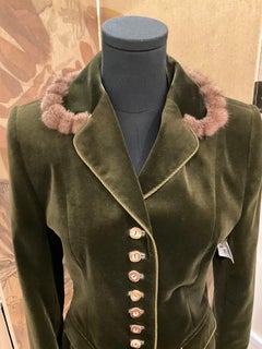 Susanne Spatt Olive Green Velvet Mink Trimmed Jacket New with Tags