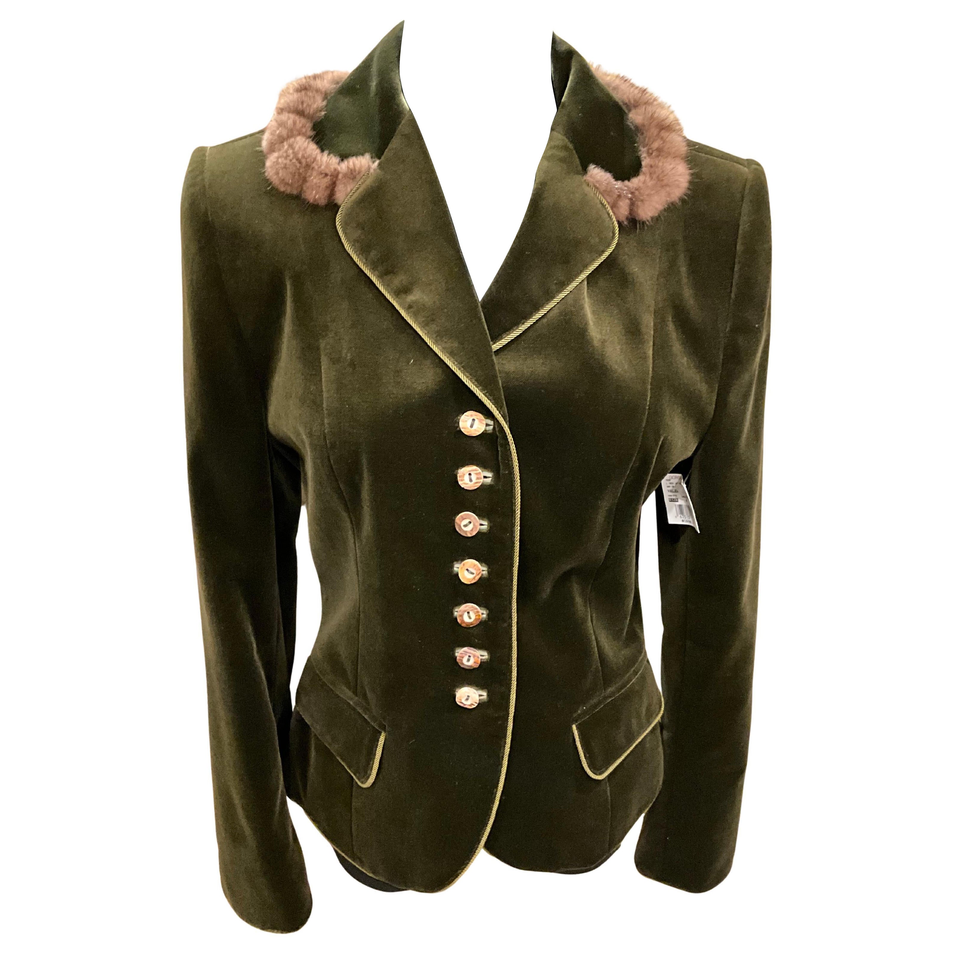 Susanne Spatt Olive Grün Samt Nerz getrimmt Jacke neu mit Tags