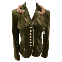 Susanne Spatt Chaqueta de terciopelo verde oliva ribeteada de visón Nuevo con etiquetas