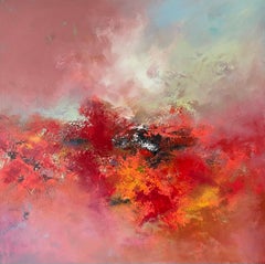 Dancing Pinks, peinture originale, abstrait, paysage 
