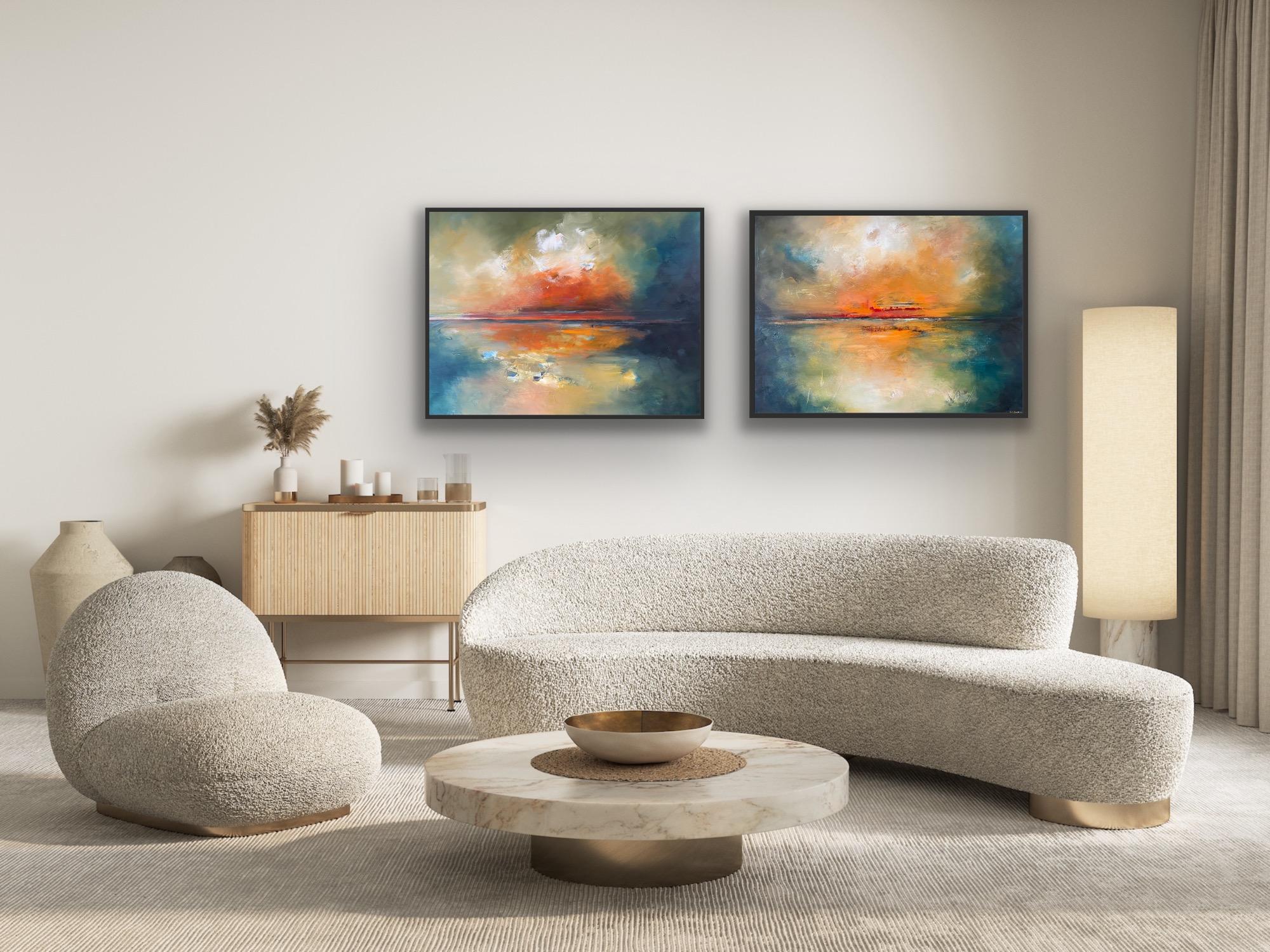Diptych of Sea Of Elusion and Orange Evening, Original panting, Landscape, Sea - Painting by  Susanne Winter 