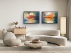 Diptych of Sea Of Elusion and Orange Evening, Original panting, Landscape, Sea