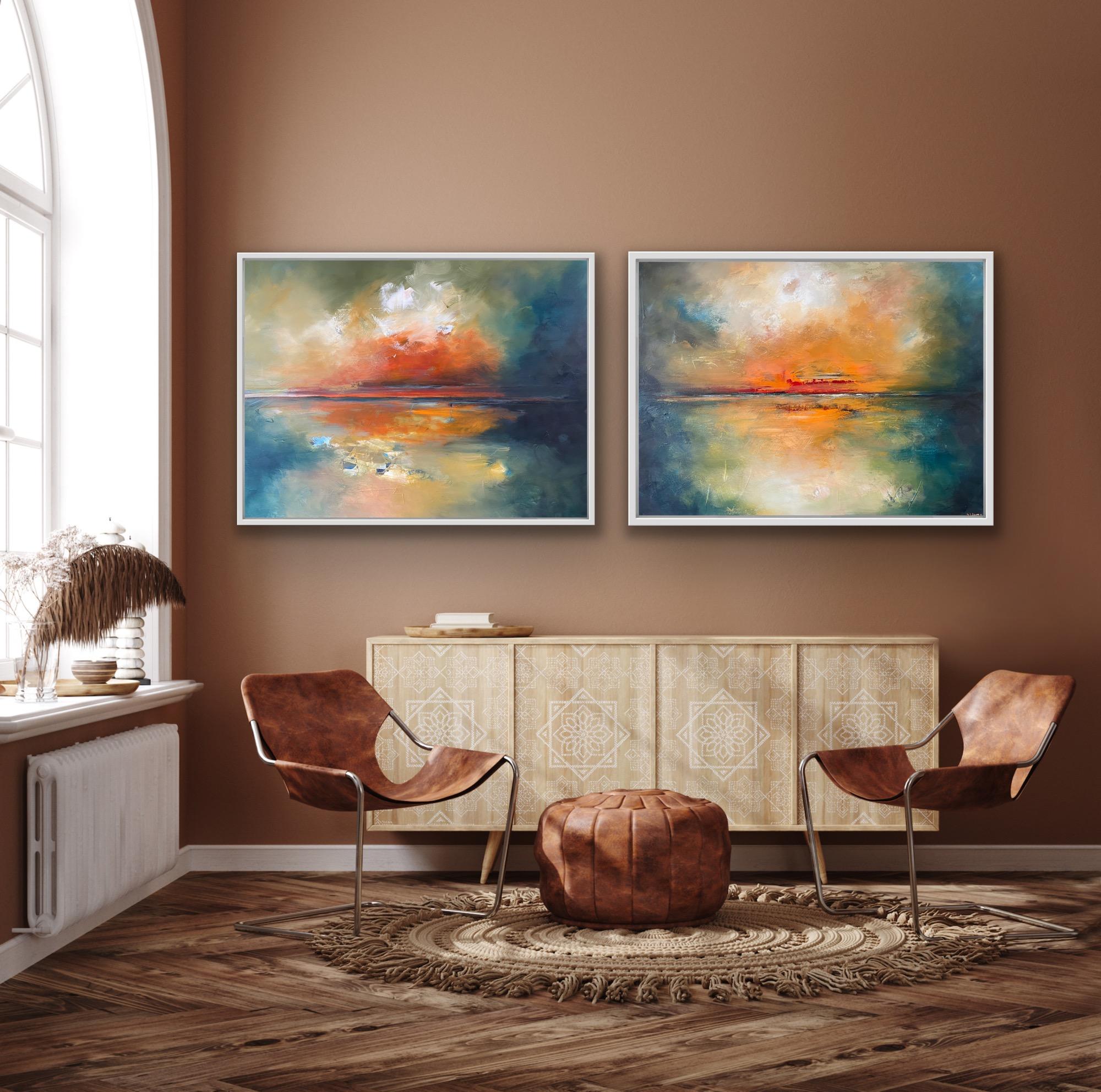 Diptych of Sea Of Elusion and Orange Evening, Original panting, Landscape, Sea - Impressionist Painting by  Susanne Winter 