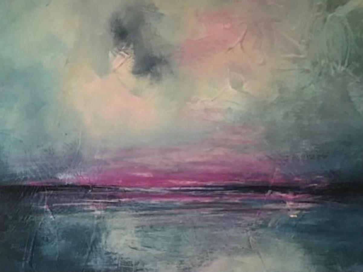 Pink Dream, Abstract Seascape, Moody Landscape Art, Original Acrylic Painting For Sale 1