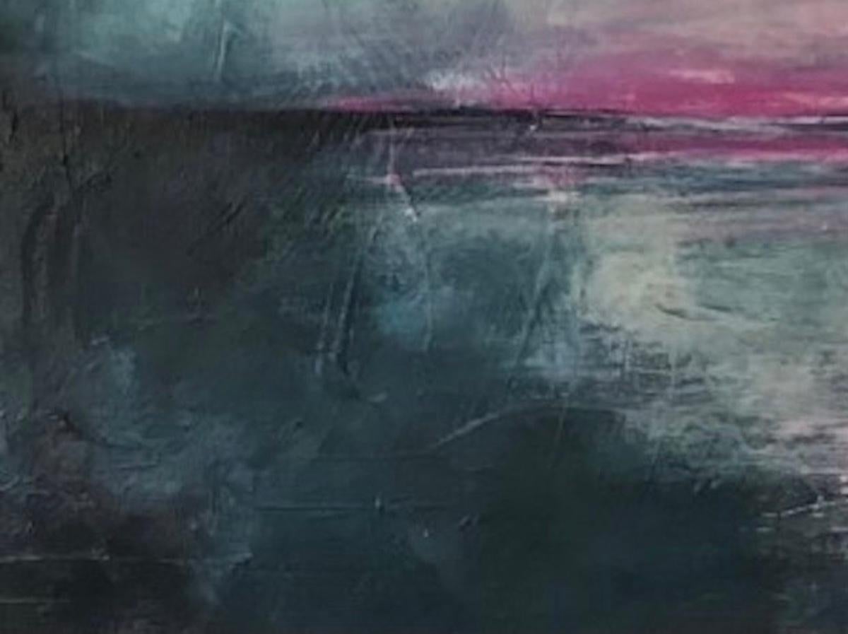 Pink Dream, Abstract Seascape, Moody Landscape Art, Original Acrylic Painting For Sale 2