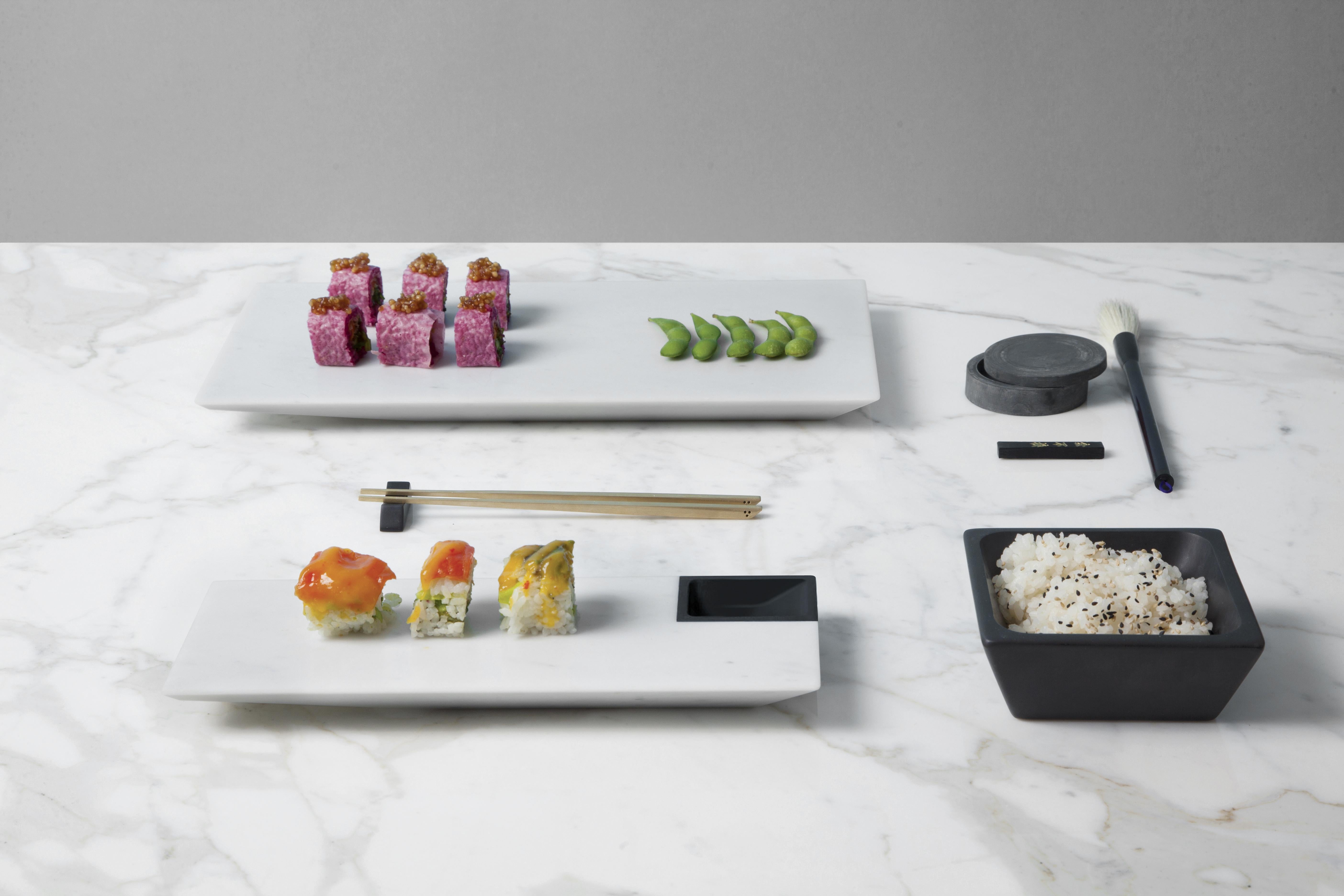 Contemporary New modern Sushi Plate in White Michelangelo Marble Creator Colominas For Sale