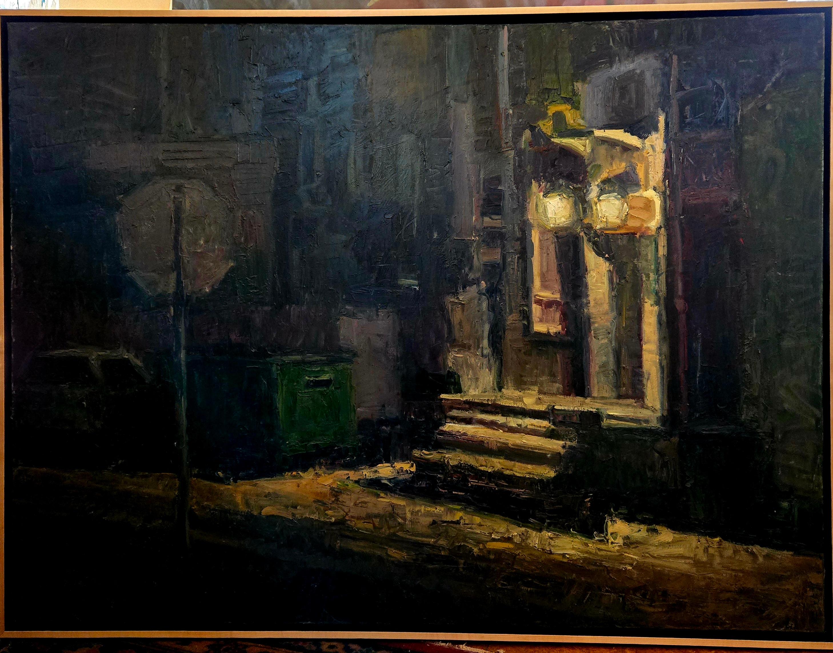 „Back Alley Nocturne“ (2008) von Susie Hyer, Original Ölgemälde auf Leinwand im Angebot 1