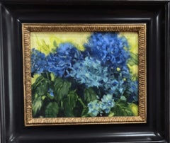 "Hortensias bleus" (2025) Nature morte florale impressionniste originale, huile sur toile