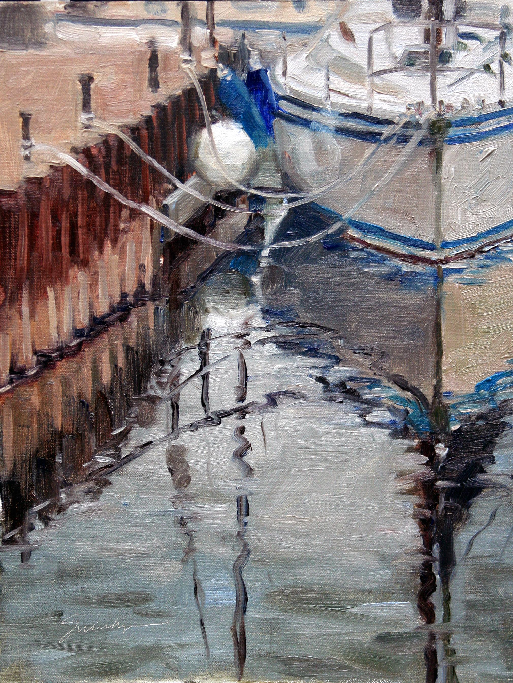 Hafen-Reflexionen – Painting von Susie Hyer