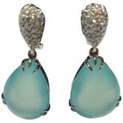 Susie Otero Aquachalcedony Earrings in 18 Karat White Gold and Diamonds