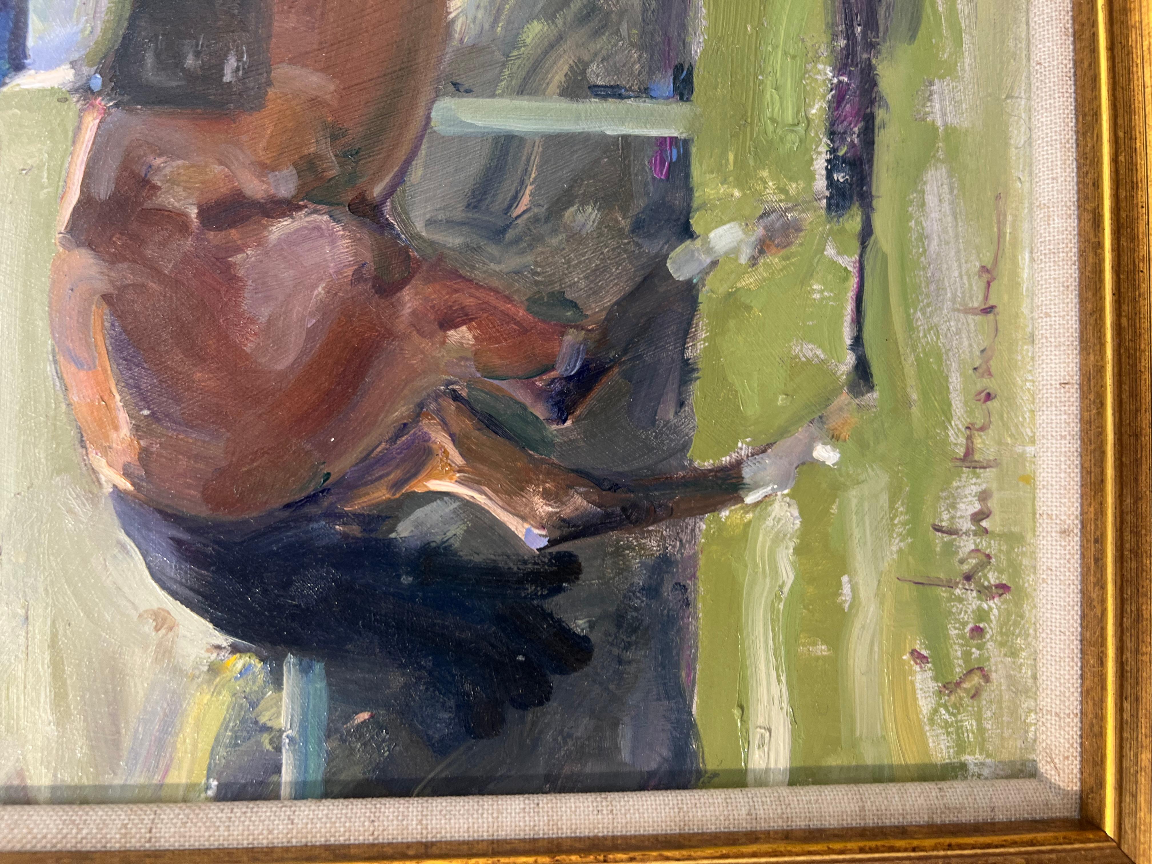 Mogul, Ryan Moore, Goodwood - Brown Animal Painting by Susie Whitcombe