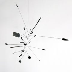 Suspended Mobile by Derick Pobell in Black Painted Balsa Wood and Wire