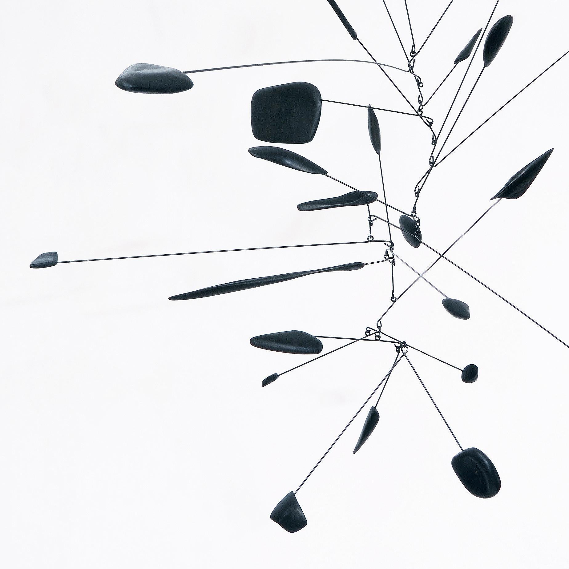 Kinetic Suspended Mobile by Derick Pobell in Black Painted Balsa Wood and Wire