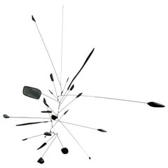 Suspended Mobile by Derick Pobell in Black Painted Balsa Wood and Wire