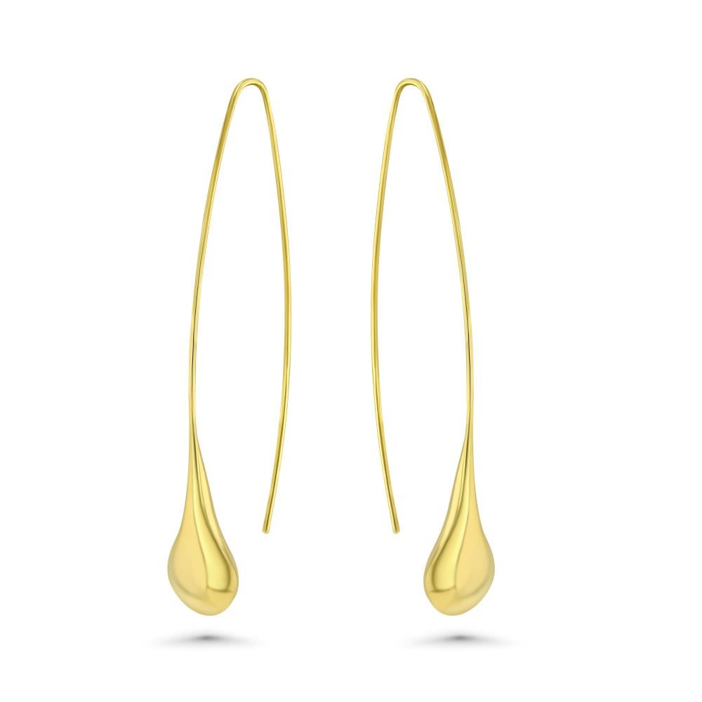 Composed of 18k yellow gold, these hook earrings are reminiscent of raindrops suspended above a body of water just before emerging through the waters surface.

 
(18k yellow gold)

