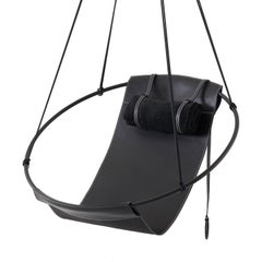 Suspended Seating, Modern Thick Leather Sling Chair in Black