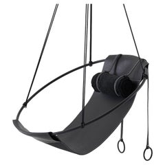 Suspended Seating, Modern Thick Leather Sling Chair in Black