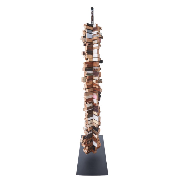 Reclaimed Wood Suspended Wood TOTEM Sculpture by Michelle Peterson Albandoz For Sale