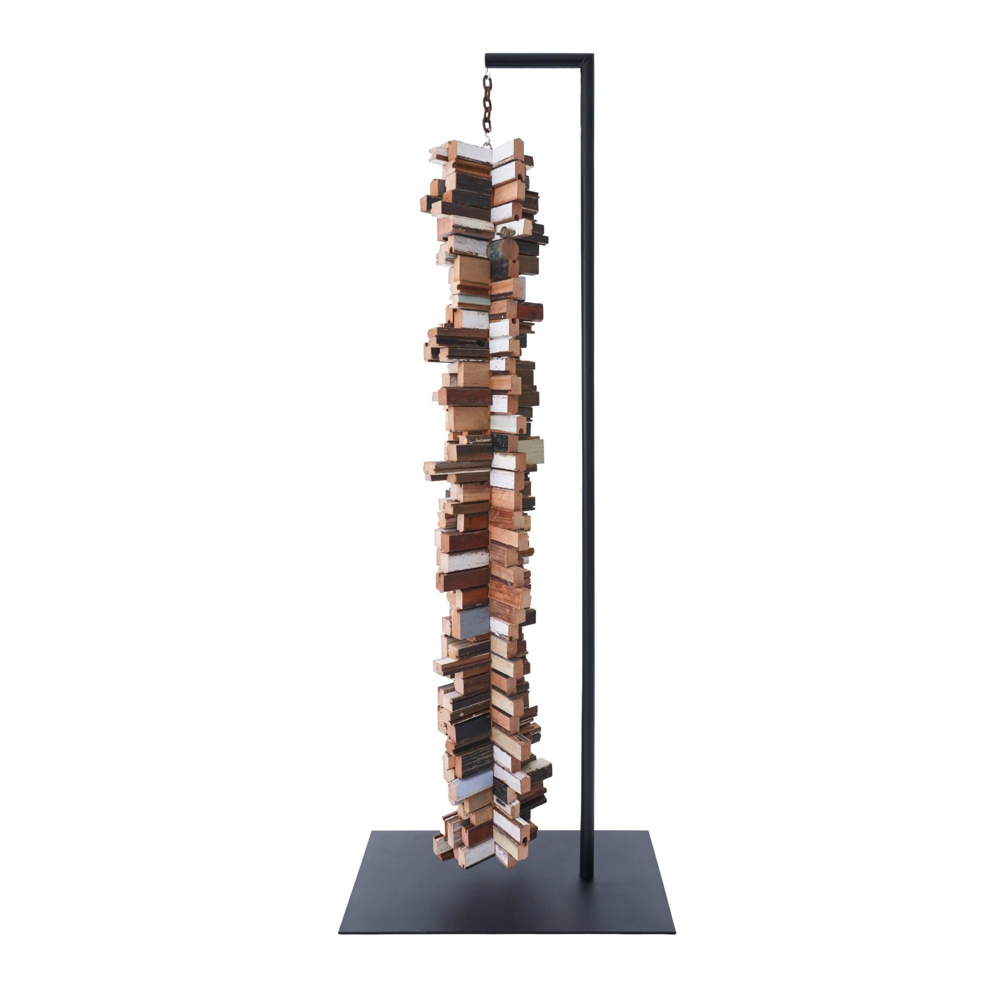 Suspended Wood TOTEM Sculpture by Michelle Peterson Albandoz For Sale