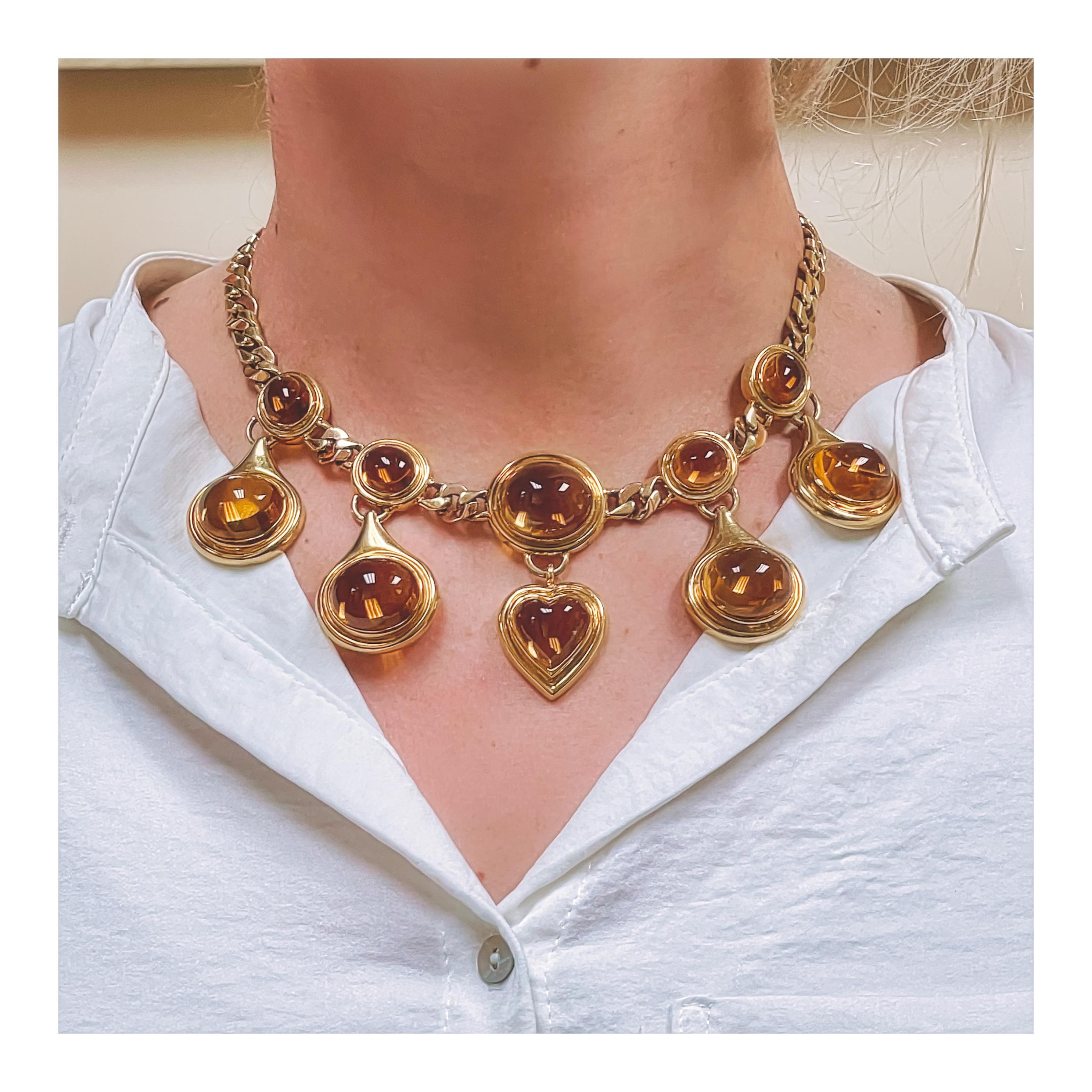 Hängende Citrin-Halskette aus 18 Karat Gelbgold Damen im Angebot