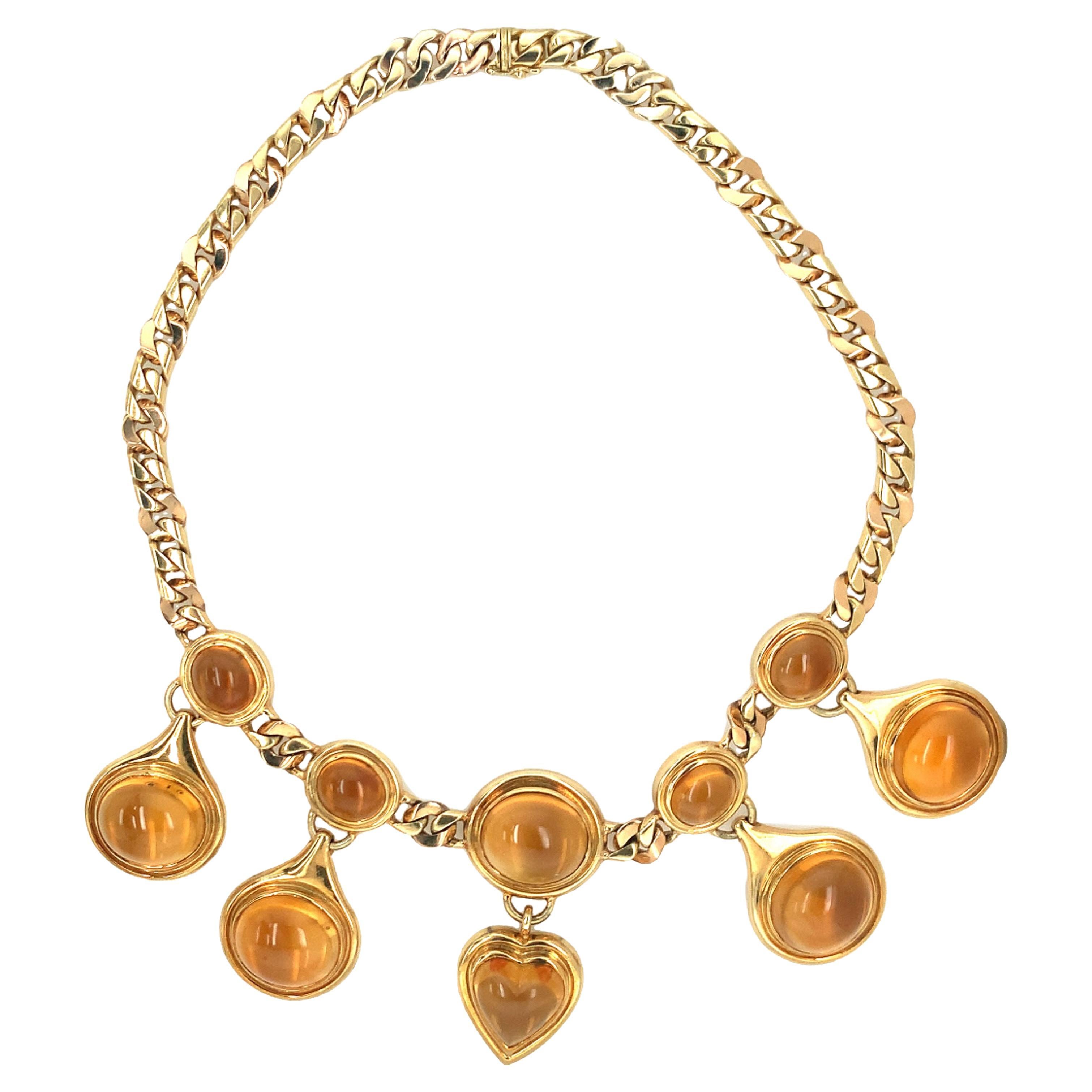 Suspending Citrine 18K Yellow Gold Necklace For Sale
