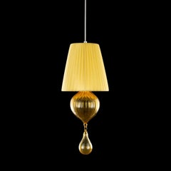 Suspension 1 Light Amber Murano Glass, Organza Amber Lampshade by Multiforme