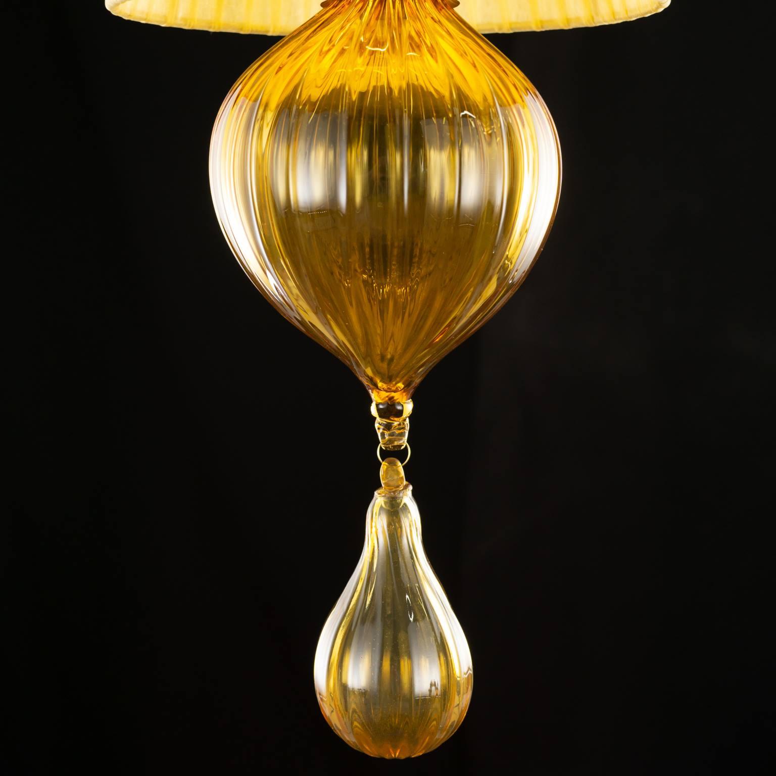 Italian Suspension 1 Light Amber Murano Glass, Organza Amber Lampshade by Multiforme For Sale