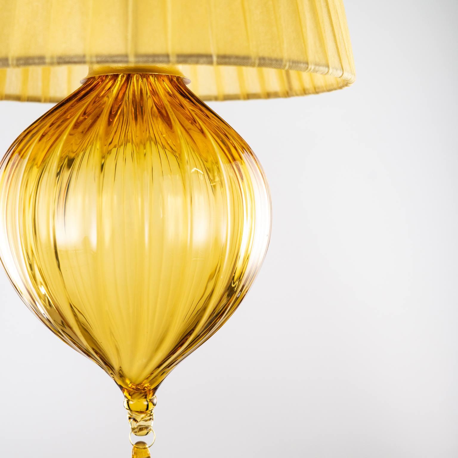 Blown Glass Suspension 1 Light Amber Murano Glass, Organza Amber Lampshade by Multiforme For Sale