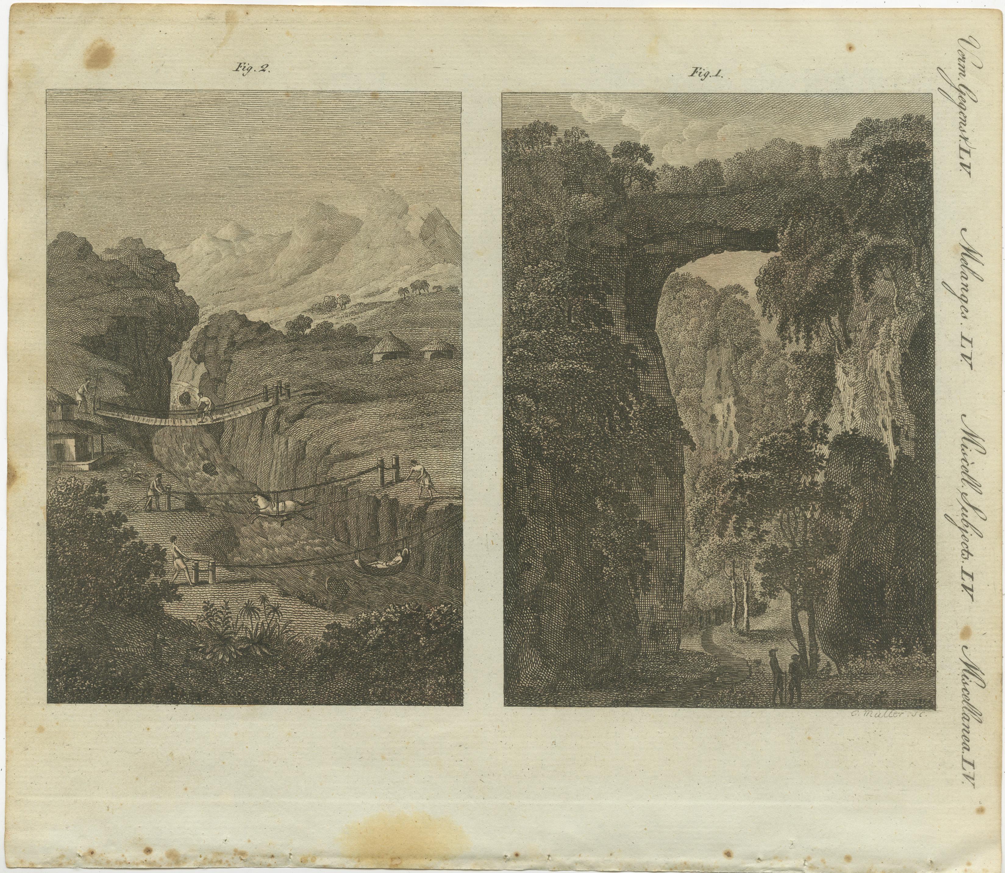 Engraved Suspension and Pull Bridges in America and Natural Rock Bridge, Virginia - 1805 For Sale