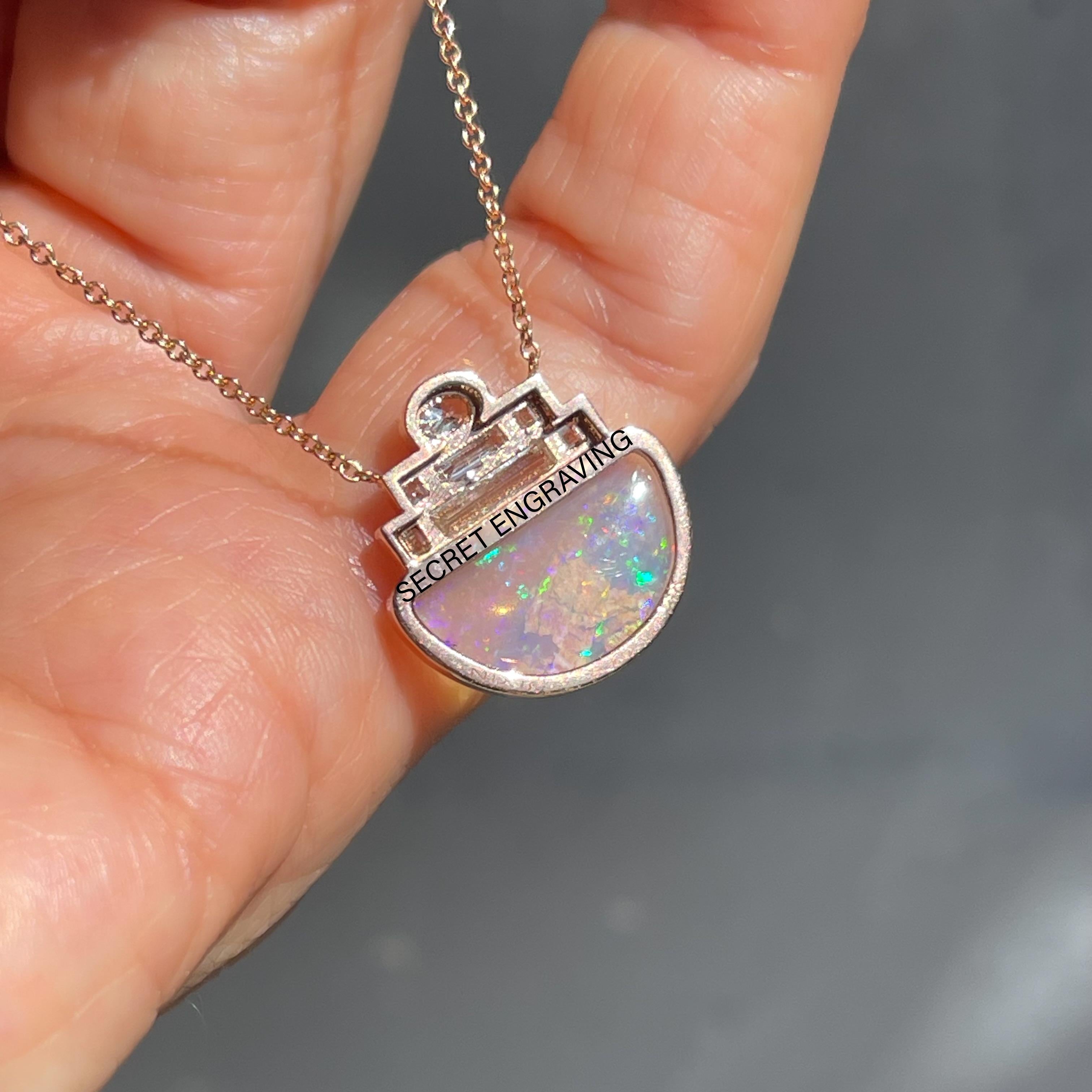 Suspension Australian Opal Necklace with Diamond in Rose Gold by NIXIN Jewelry For Sale 4