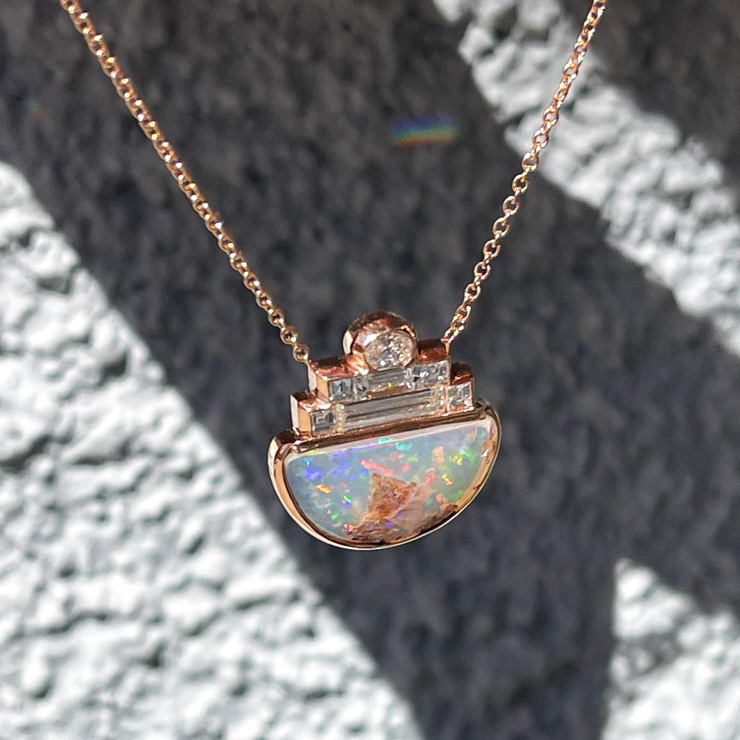 Women's Suspension Australian Opal Necklace with Diamond in Rose Gold by NIXIN Jewelry For Sale