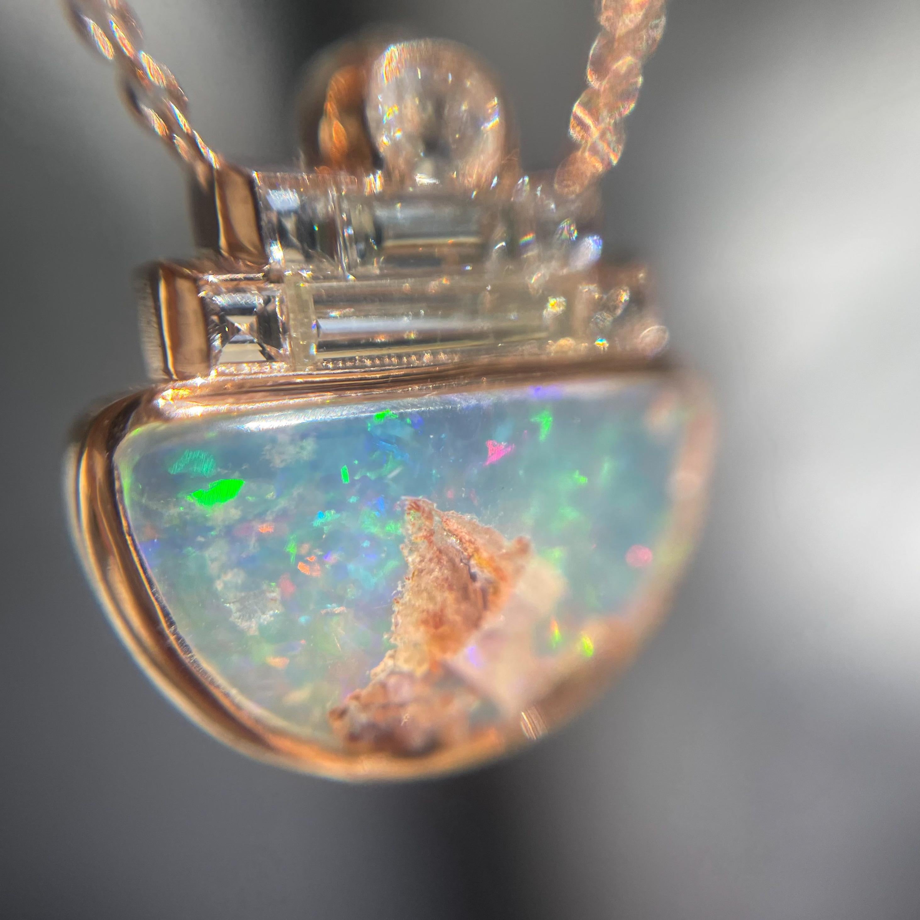 Suspension Australian Opal Necklace with Diamond in Rose Gold by NIXIN Jewelry For Sale 1
