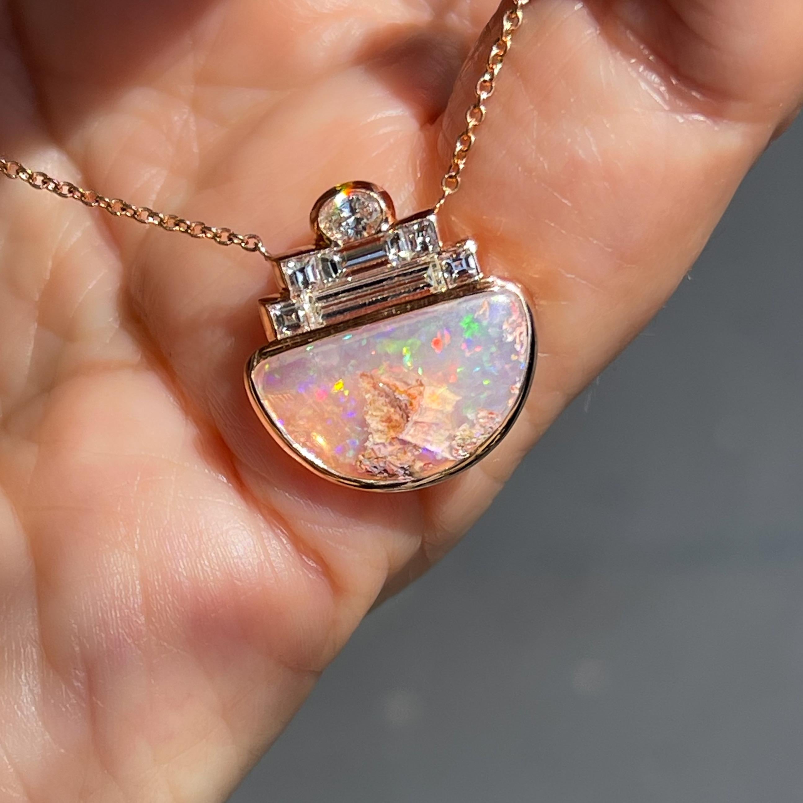 Suspension Australian Opal Necklace with Diamond in Rose Gold by NIXIN Jewelry For Sale 2