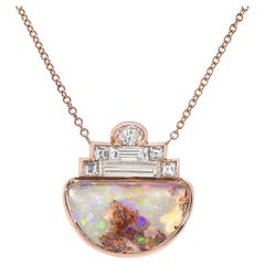 Suspension Australian Opal Necklace with Diamond in Rose Gold by NIXIN Jewelry