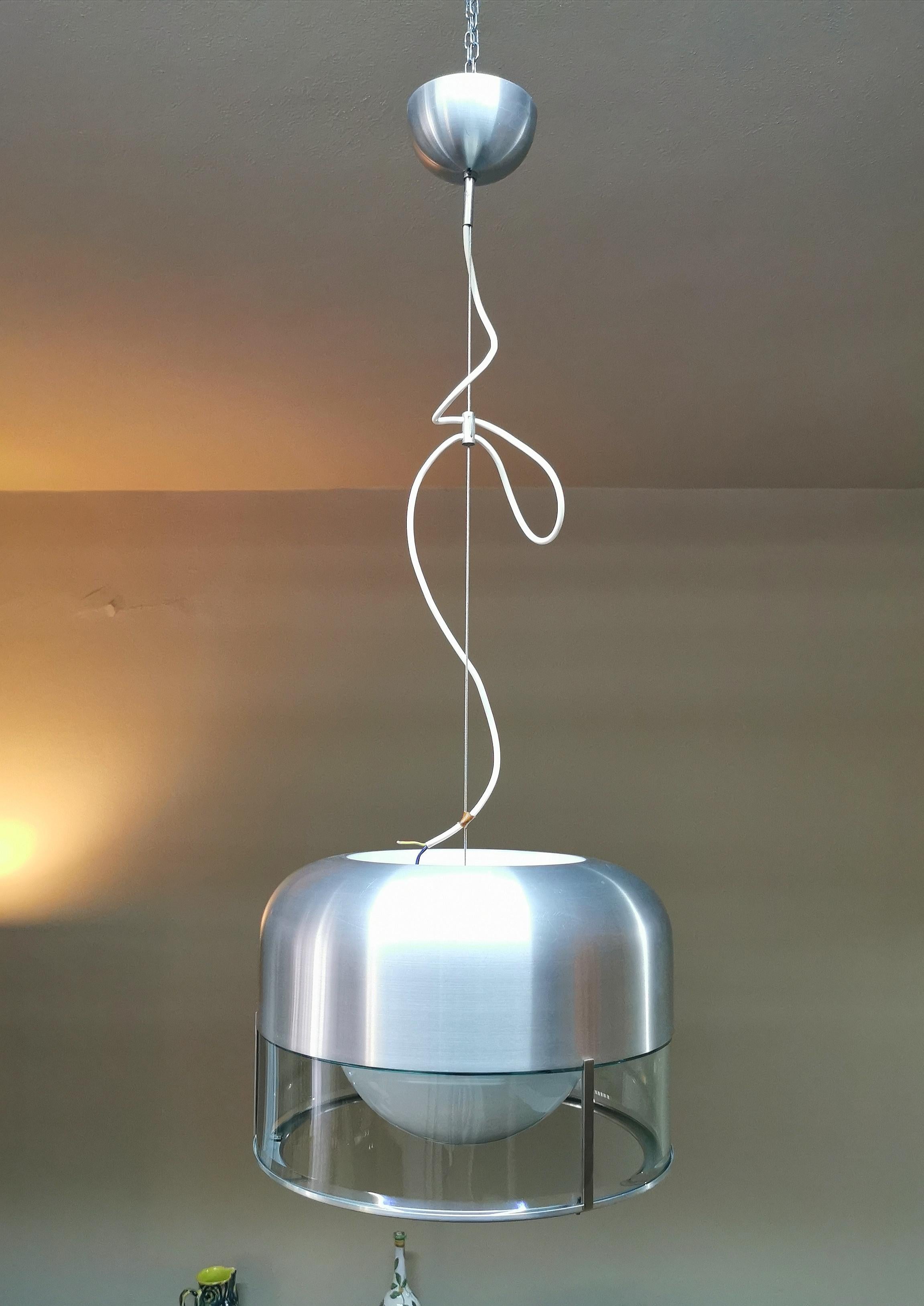  Chandelier Pendant Glass Aluminum Pia Guidetti Crippa for Lumi Italy 1970s 1