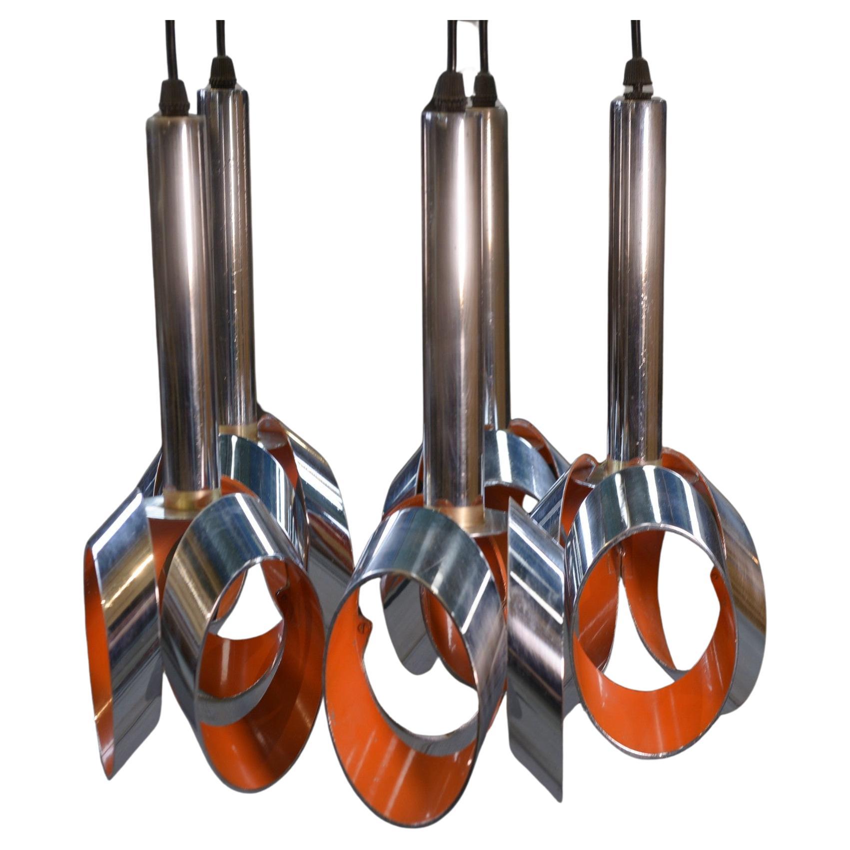 Suspension design métal chromé en cascade de MASSIVE 1960's en vente