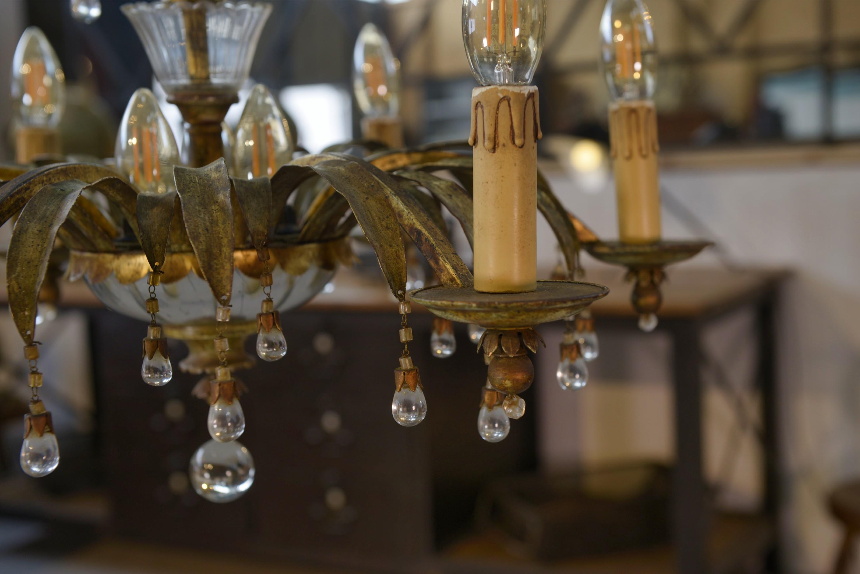 French Suspension en tôle et pampilles attribué à la Maison Jansen 1970's For Sale