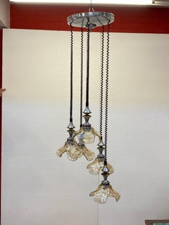 suspension in chromed metal and Murano glass circa 1970