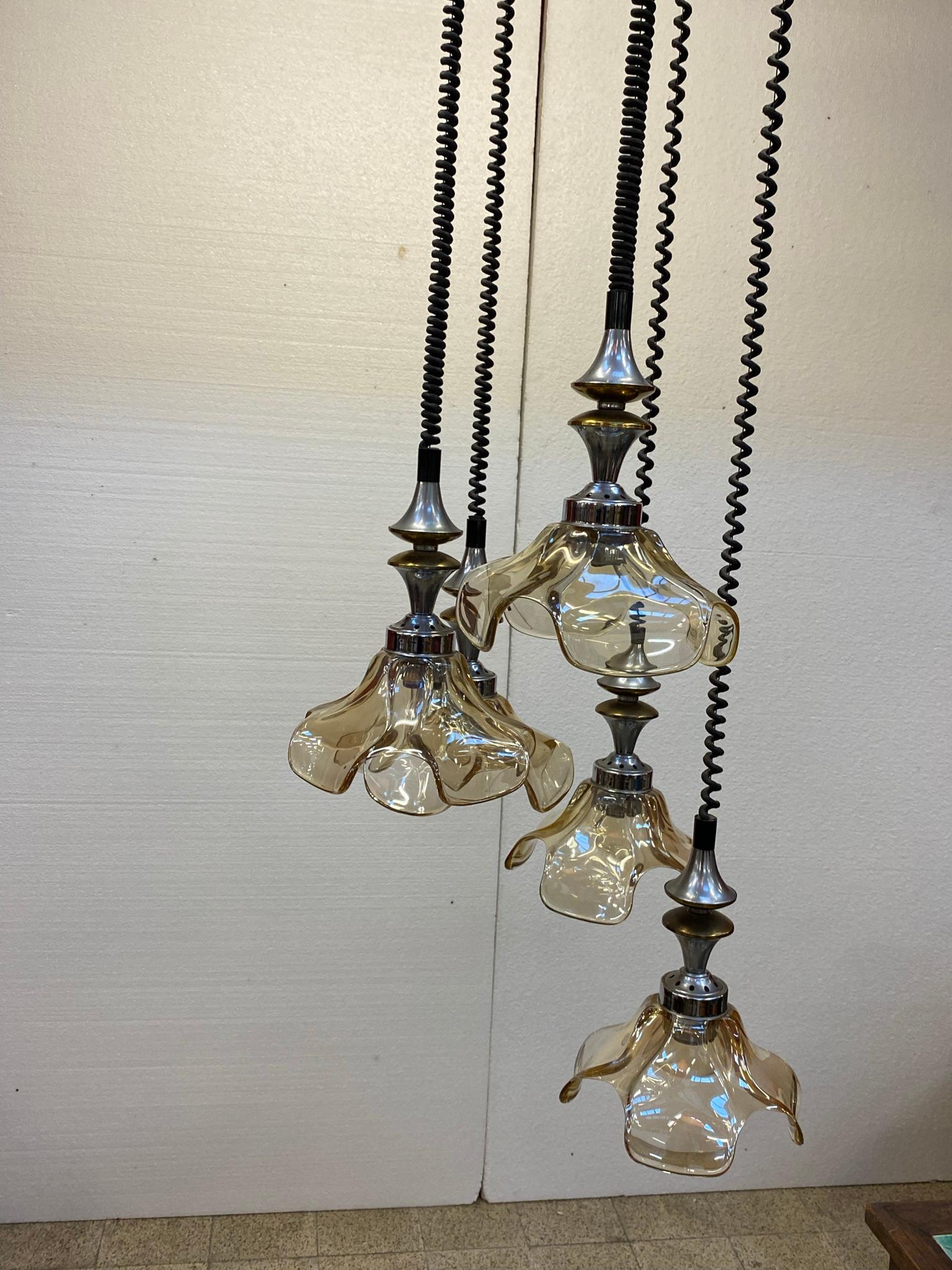 suspension in chromed metal and Murano glass circa 1970 In Good Condition For Sale In Saint-Ouen, FR