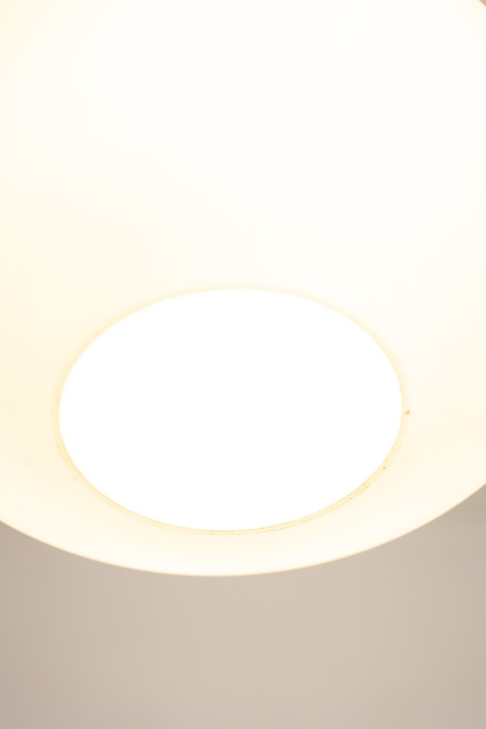 Suspension in white opaline glass and blond mahogany. 1960s. In Excellent Condition For Sale In Saint-Ouen, FR