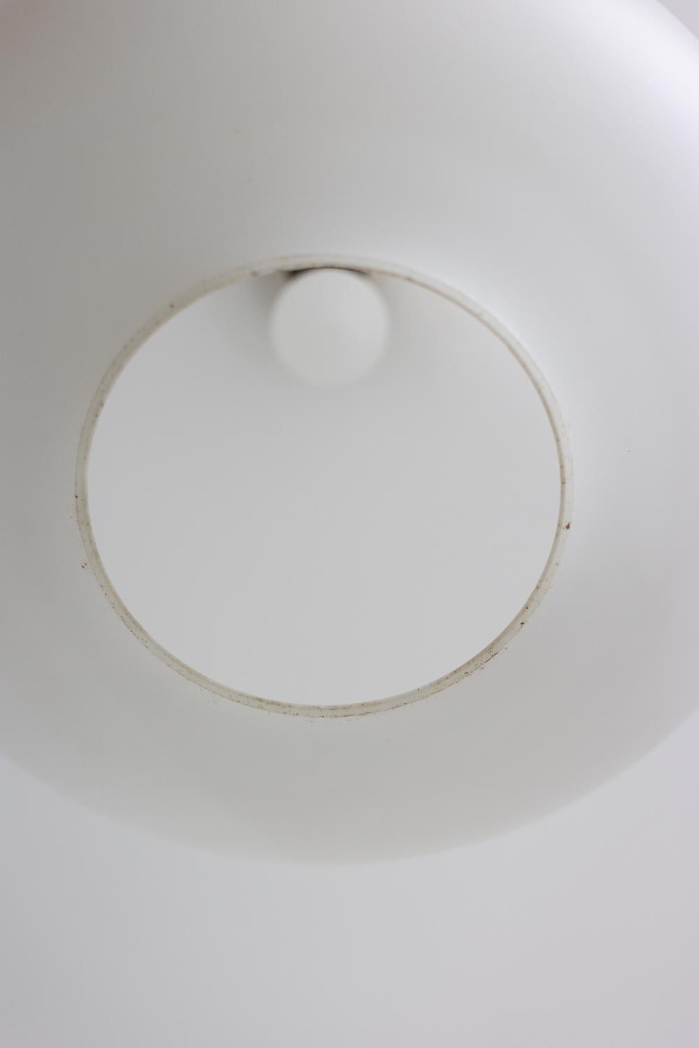 20th Century Suspension in white opaline glass and blond mahogany. 1960s. For Sale
