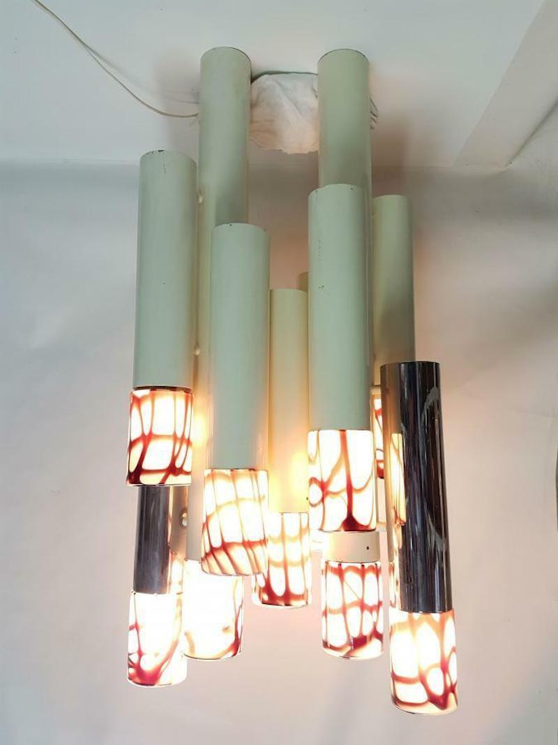 Suspension Lamp, 11 Blown Glass Lights, Design Angelo Brotto for Esperia, 1970s For Sale 5