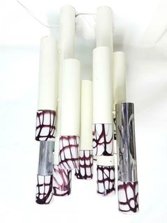 Lampada a sospensione, 11 luci in vetro soffiato, Design Angelo Brotto per Esperia, anni '70