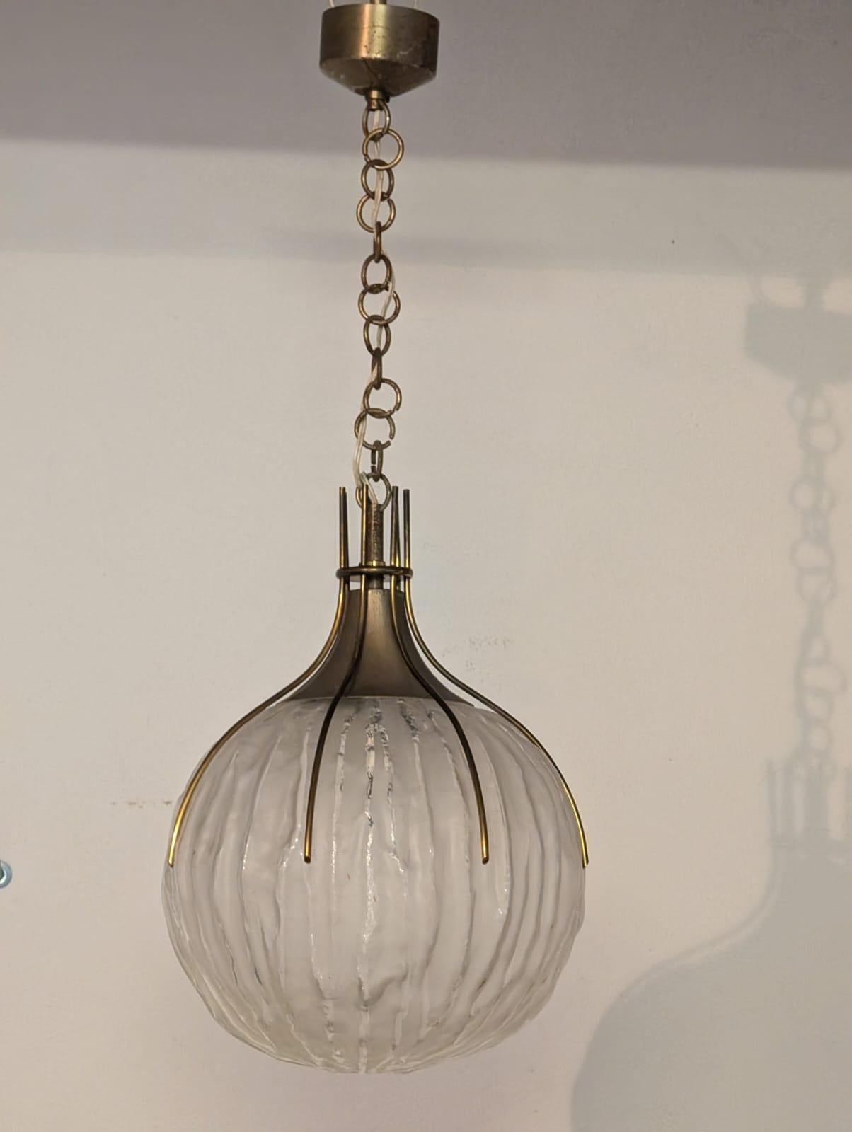 Satinato Suspension lamp by Angelo Brotto for Esperia, 1950s in vendita